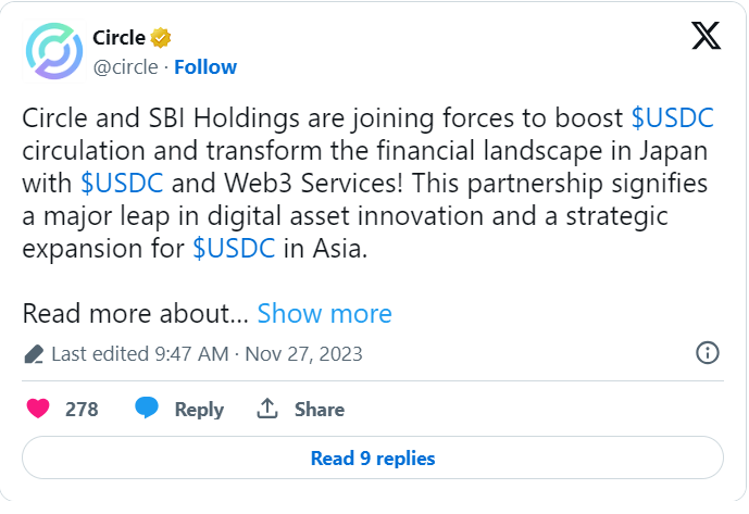 서클·SBI 홀딩스,일본 내 USDC 발행 협약 체결