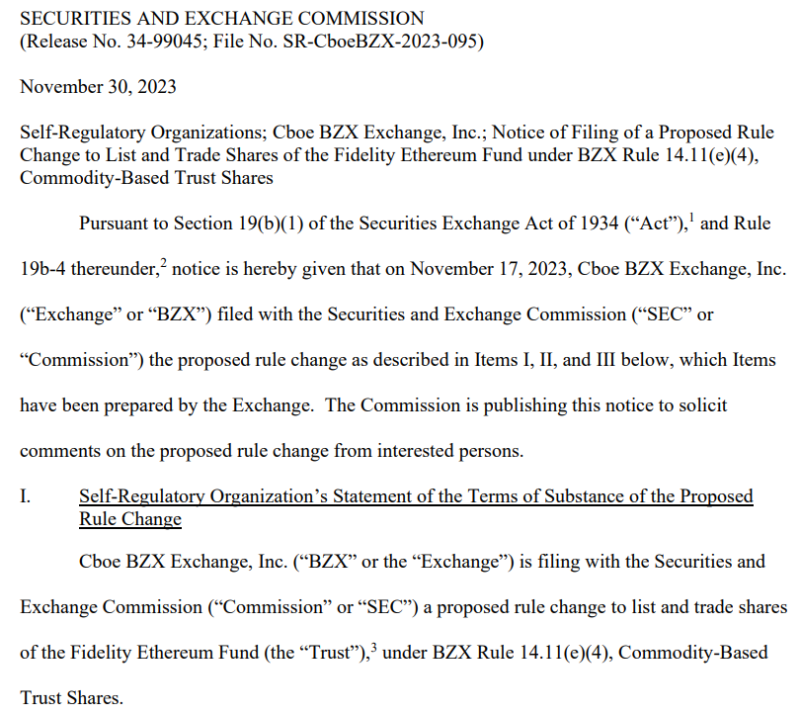 SEC, '피델리티 이더리움 현물 ETF' 공개 의견 수렴 시작