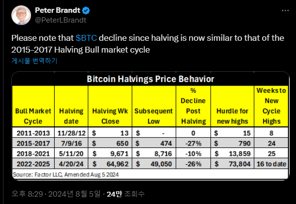 피터 브랜트 "비트코인 급락, 강세장 전 조정일 뿐"