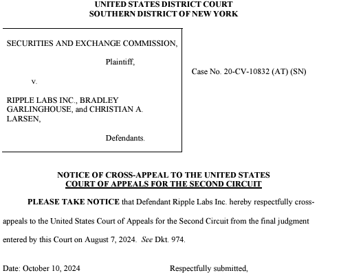리플, 美 SEC에 교차 항소…"제2순회 항소법원 간다"