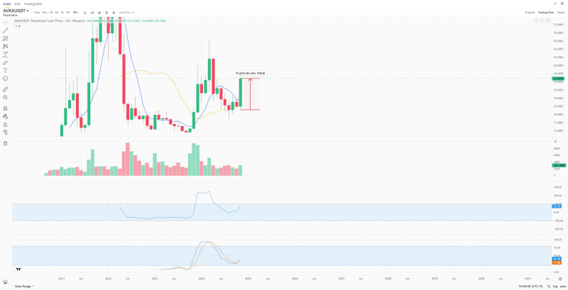 아발란체(AVAX) 월 봉 차트 <br />
-2024년 11월 25일 기준- <br />
(출처=바이낸스)