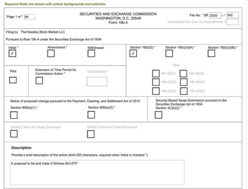 나스닥, 수이 현물 ETF 승인 심사 요청…"늦어도 내년 1월 18일 발표"