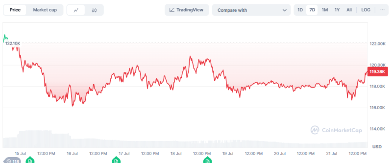 Bitcoin Downs to 119K After Recording Highs