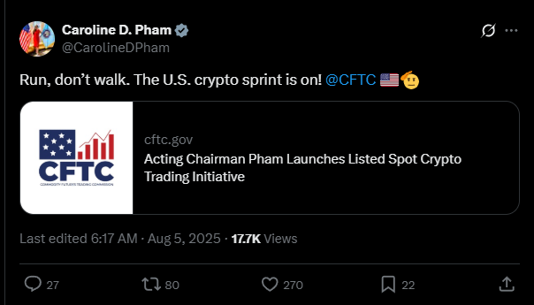 美 CFTC, 선물거래소 내 암호화폐 현물 거래 허용 추진