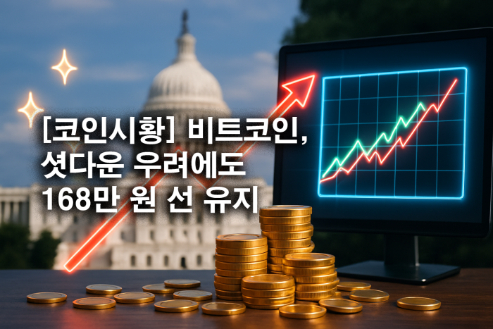 비트코인, 셧다운 우려에도 168만 원 선 유지