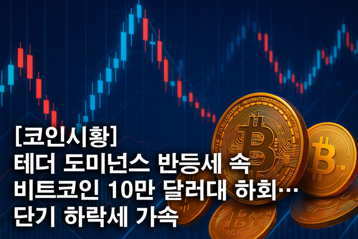 테더 도미넌스 반등세 속 비트코인 10만 달러대 하회···단기 하락세 가속