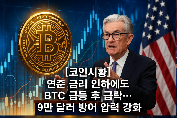 美 연준 금리 인하에도 매수세 약화··· BTC 9만 달러대 하방 압력 강화
