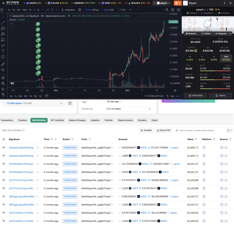 지갑 주소 'BxNU5a'의 피핀(PIPPIN) 토큰 거래 내역