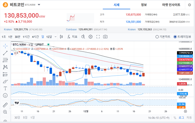 업비트(Upbit) 비트코인(BTC) 일 봉 차트