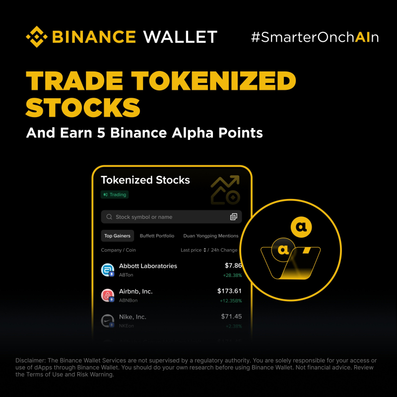 바이낸스, 토큰화 주식 거래 이벤트 3일 종료…"50달러 이상 구매 시 알파 포인트 지급"