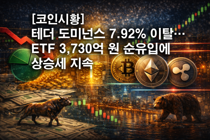  테더 도미넌스 7.92% 이탈···ETF 3,730억 원 순유입에 상승세 지속