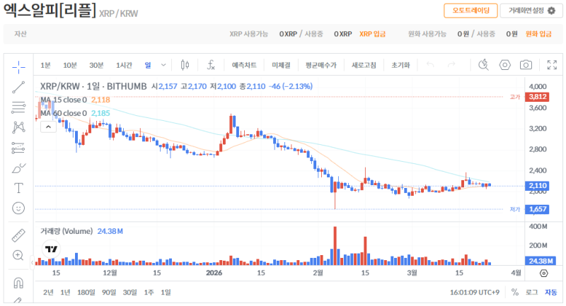 빗썸 리플(XRP) 일봉차트