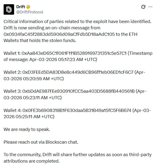 드리프트 프로토콜, 2억 달러 해킹범에 직접 협상 제안