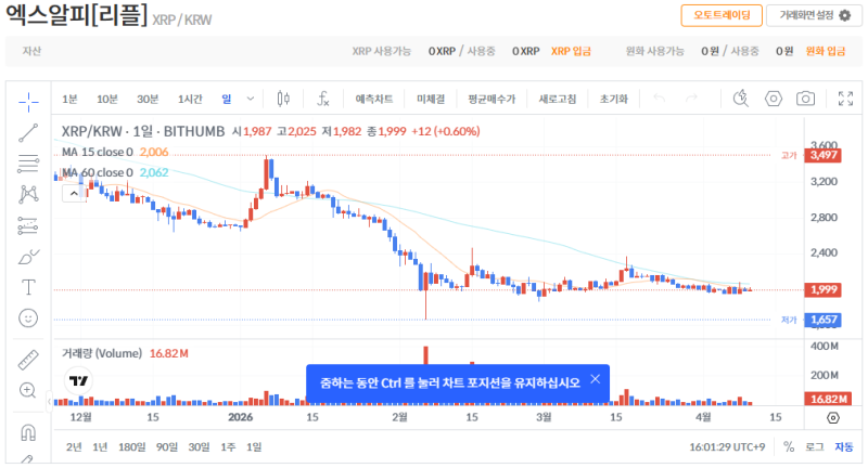빗썸 리플(XRP) 일봉차트