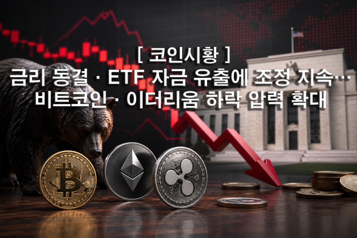 금리 동결·ETF 자금 유출에 조정 지속···비트코인·이더리움 하락 압력 확대