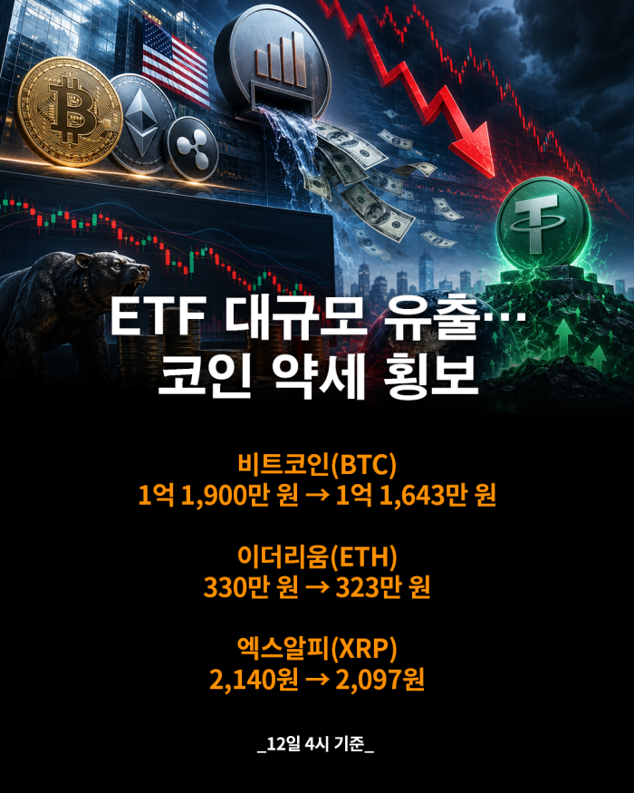  美 현물 ETF 대규모 순유출···비트코인·이더리움 약세 횡보 지속