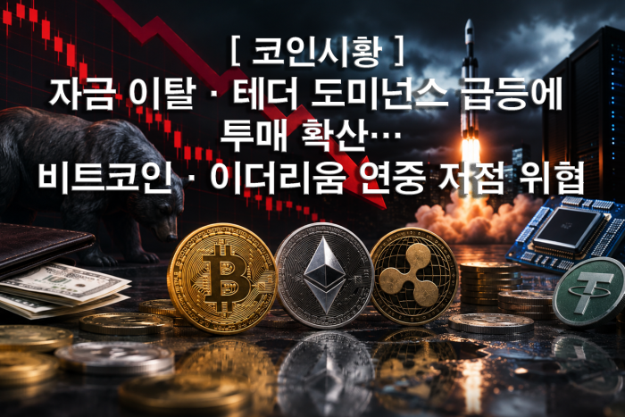  자금 이탈·테더 도미넌스 급등에 투매 확산···비트코인·이더리움 연중 저점 위협